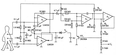 Biopotential / frequency converter composed of LM324