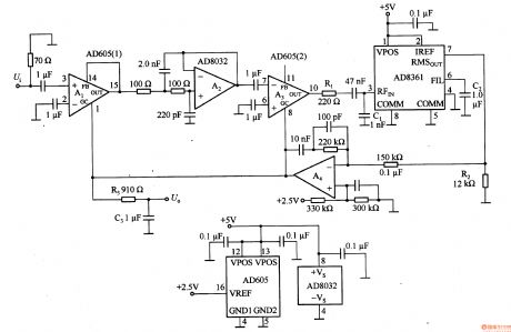 High-frequency RMS / DC converter circuit composed of AD8361