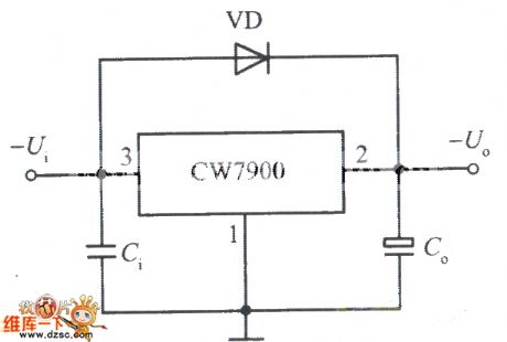 Fixed negative output integrated voltage stabilizer circuit with the input port short-circuit protection function