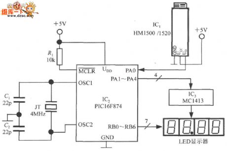 Intelligent humidity measuring instrument circuit composed of the HM1500/1520 humidity sensor and single-chip microcomputer