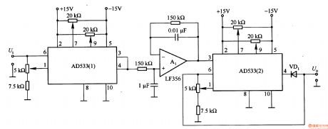 AC RMS / DC converter circuit composed of AD533