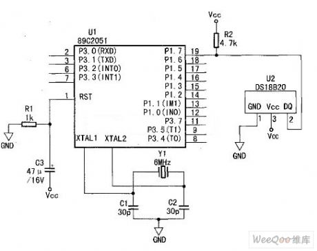 DS18B20 and 51 Single Chip AT89C2051 Interface Circuit