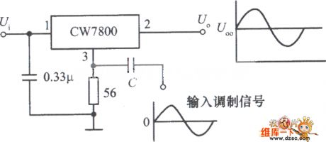 Power modulator circuit composed of the integrated voltage stabilizer CW7800