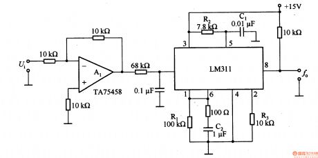 Voltage / frequency conversion circuit composed of LM311