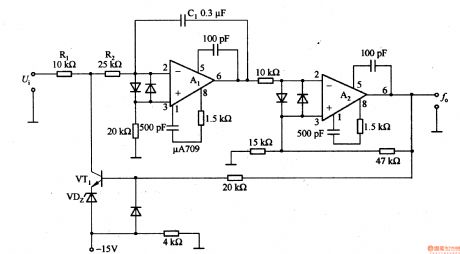 Voltage / frequency conversion circuit composed of μA709
