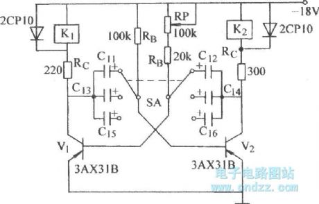 The astable circuit of direct relay drive