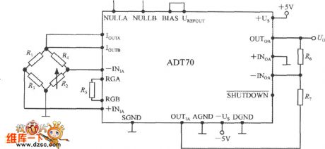 Application circuit of the ADT70 in the resistance strain instrument