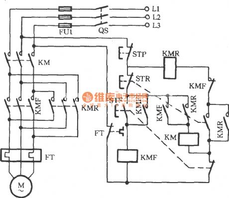 Three-phase motor using three-contactor for inverting circuit