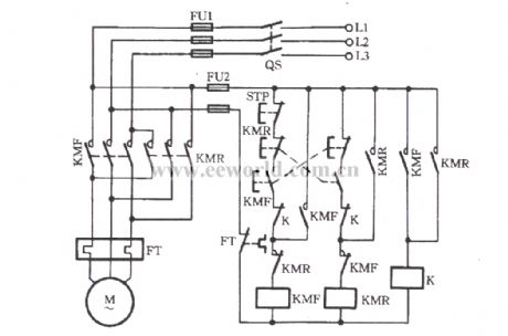 Three-phase motor with a relay for inverting circuit