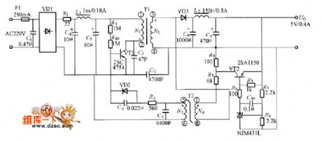 Small power switching power supply circuit with 5V/0.4A output