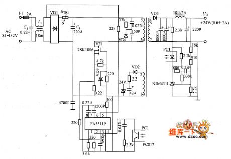 Fixed frequency common switching power supply circuit with PWM integrated controller