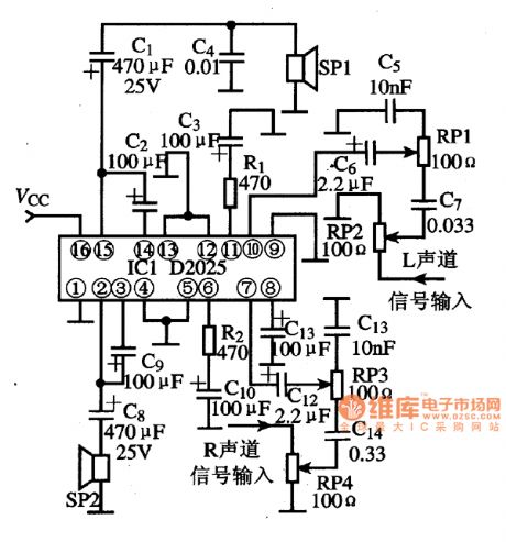 D2025 Dual-Sound-Channel Audio Power Amplification Integrated Circuit