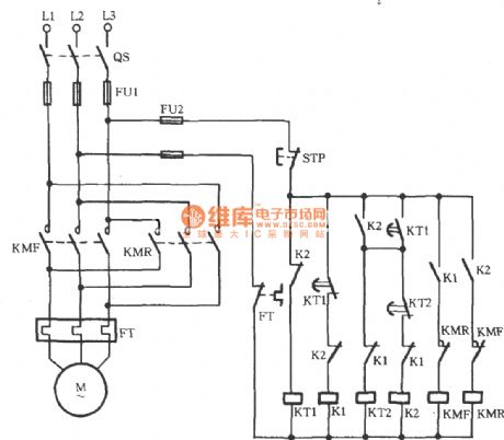 Three-phase motor automatic limiting reversing circuit