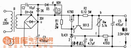 Regulator power supply circuit with adjutable power which is formed by L431