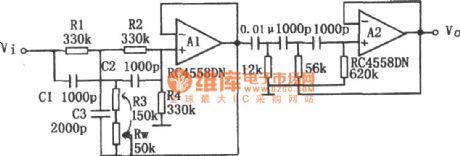 The Circuit of Active High-Pass Filter With Sharp Cutoff Performance (RC4558DN)