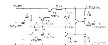 The 24V regulated powers supply circuit with over-current protector