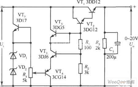 A durable 0~20V regulated power supply circuit