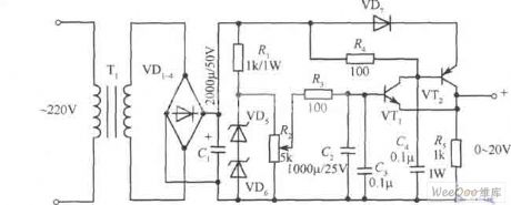 Common 0～20v and 1A regulated power supply circuit