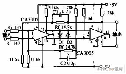 Differential amplifier circuit diagram with 20MHZ bandwidth