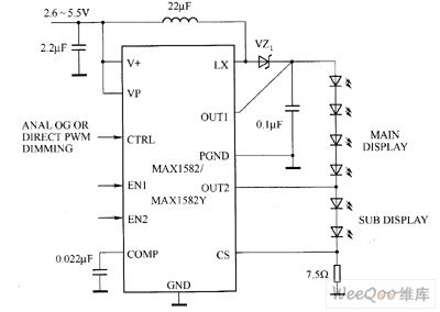 MAX1582／MAX1582Y white LED driver circuit diagram