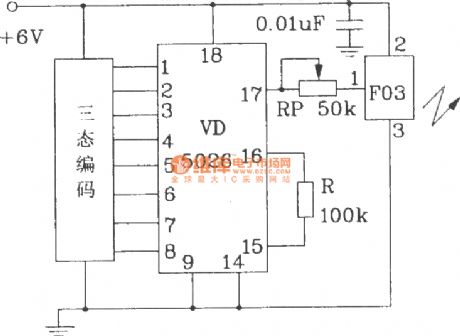 Remote control code launching, decoding receiving circuit composed of the F03/J02B