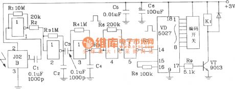 Remote control code launching, decoding receiving circuit composed of the F03/J02B