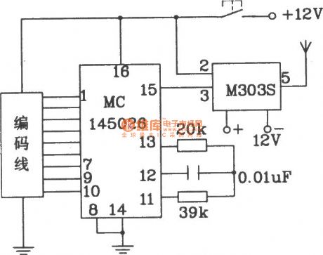 Remote control coding transmitting and decoding receiving circuit composed of the M303S/303R