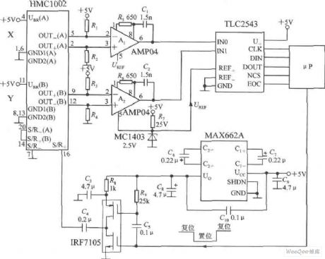 Dual-axis magnetic field sensor application circuit
