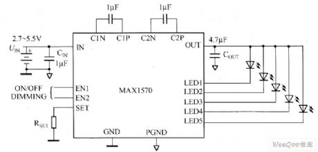 MAX1570 white LED driver circuit diagram