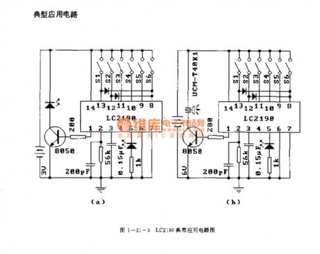 LC2190 (air conditioner, electric fan, radio, TV and toy) infrared, ultrasonic and wireless remote control launch circuit
