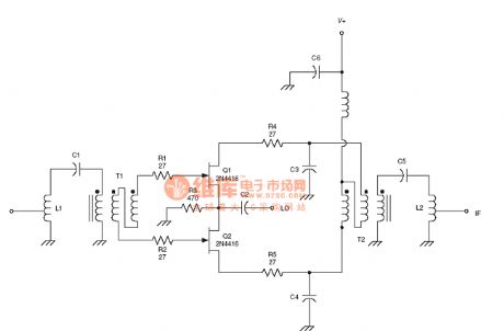 the mixer circuit of the radio frequency :Dual JFET mixer RF circuit