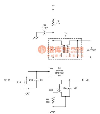 the mixer circuit of the radio frequency :JFET mixer RF circuit
