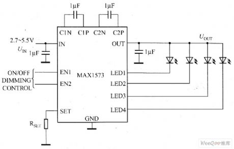 MAX1573 white LED driver circuit diagram