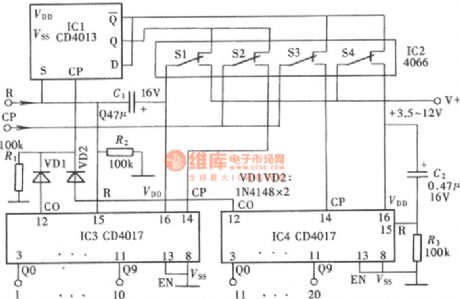 The binary-coded decimal counter composed of CD4017