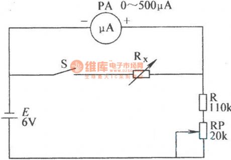 The microampere meter internal resistance test circuit