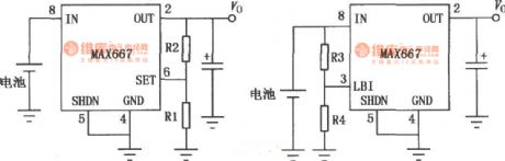 The application circuit of the MAX667 multi-functional linear integrated stabilizer (3)