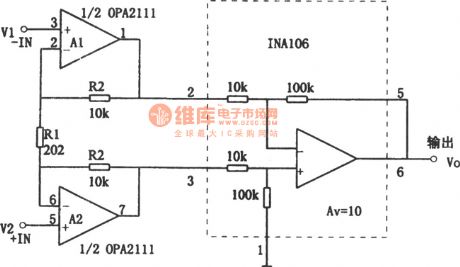 The high precision and impedance device amplifier composed of OPA2111