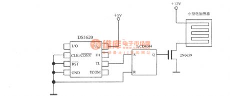 The micro heater temperature control circuit composed of 3-line connector intelligent temperature sensor DS1620