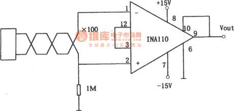 The instrument amplifier with floating signal source composed of INA110