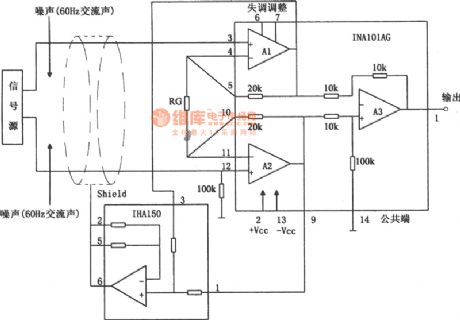 The instrument amplifier of removing AC sound (INA101)