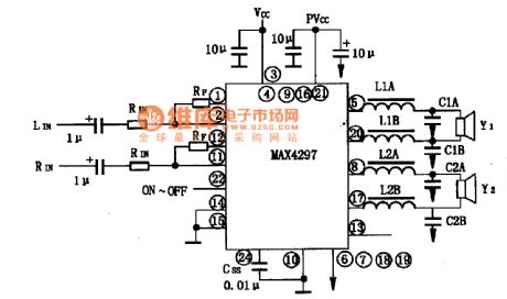 MAX4295, MAX4297 high-efficient Class-D audio amplifier circuit diagram