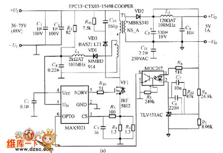 Flyback Type Converter Circuit Composed Of MAX5021