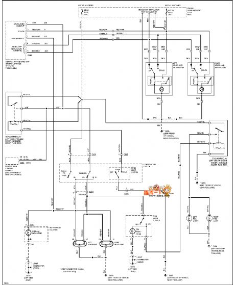 Mazda 96PROBE(non-DRL) headlamp and fog lamp circuit