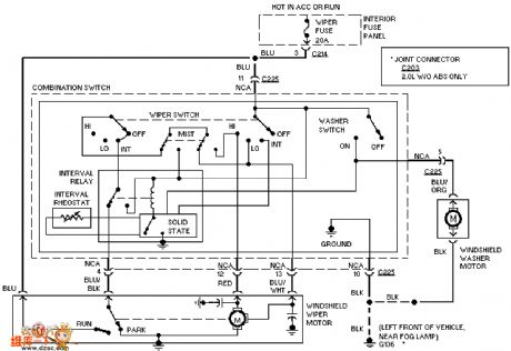 Mazda 96PROBE batch-type windscreen wiper washer circuit
