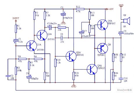 The self-made independent element 50W hi-fi power amplifier circuit