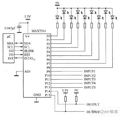 MAX7314 white LED driver circuit diagram