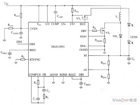 MAX16831 White LED driver circuit diagram