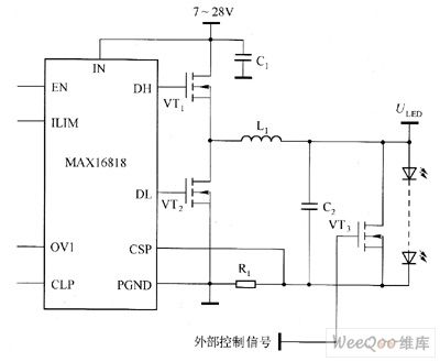 MAX16818 White LED driver circuit diagram