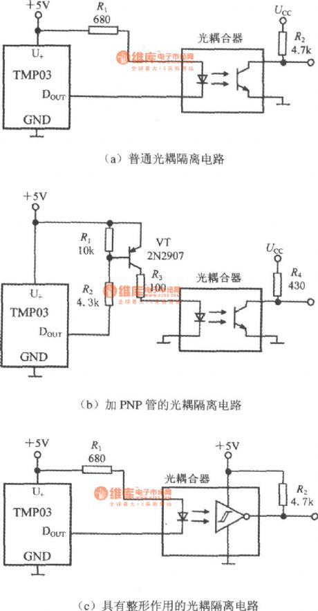 The long-distance temperature test circuit composed of the intelligent temperature sensor TMP03