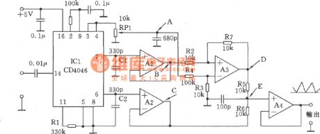 The triangular wave generator made by CD4046